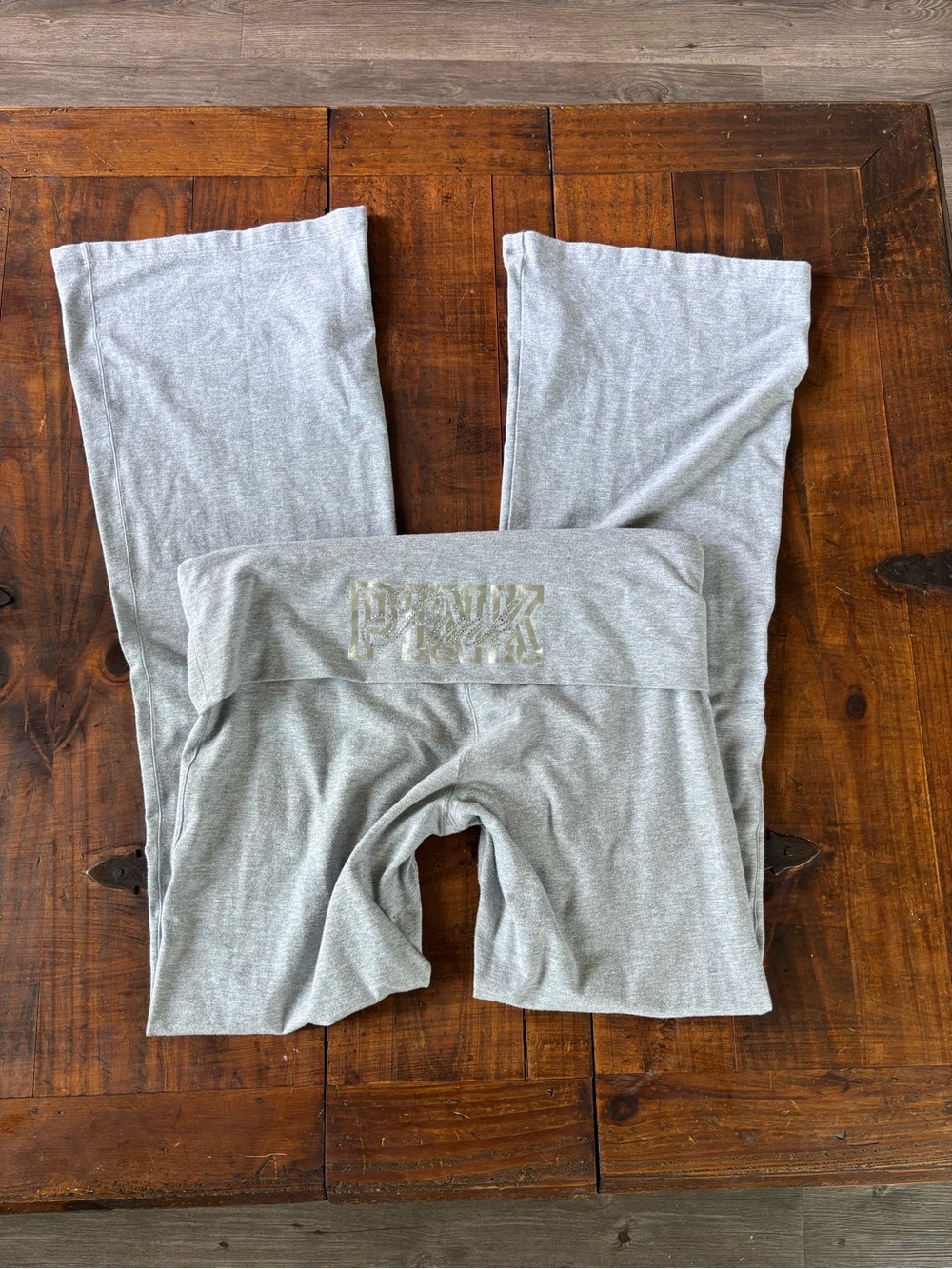 PINK Victoria's Secret Light Gray Fold-Over Waist Yoga Pants